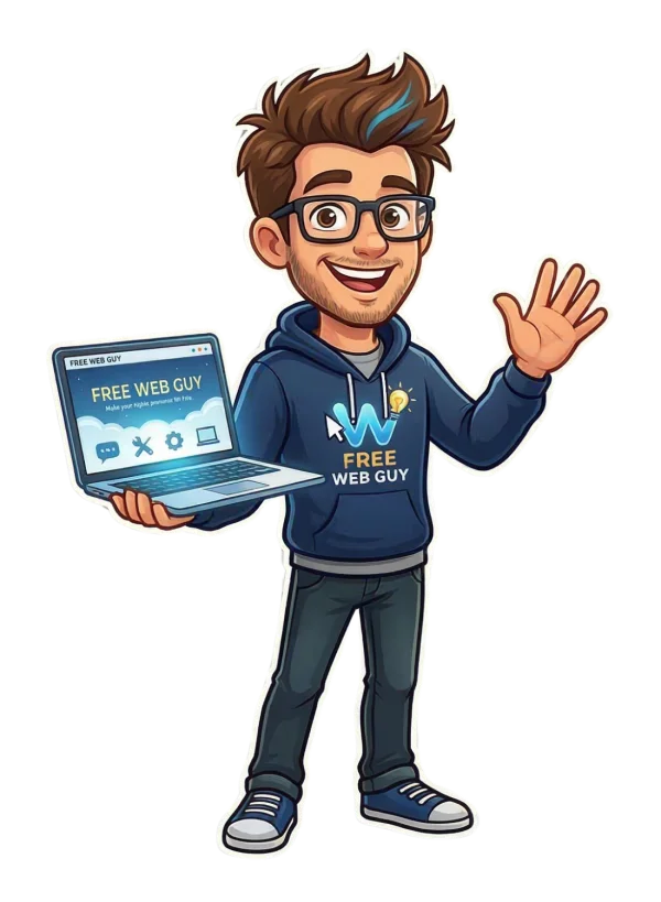 FreeWebGuy mascot waving hello